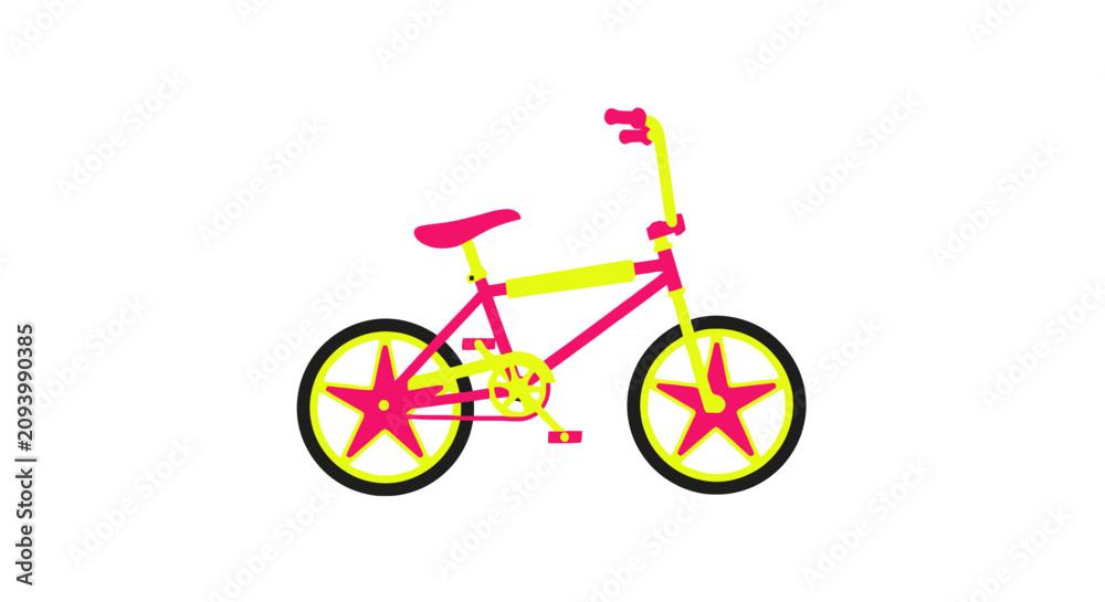 Obraz premium Bright neon bmx bicycle with star pattern wheels