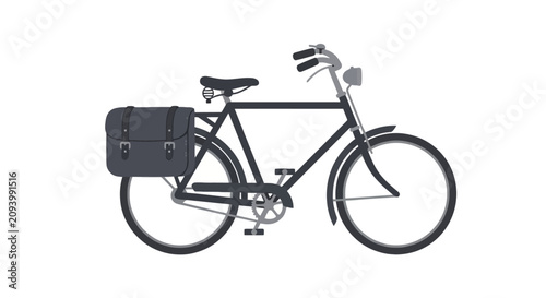 Schilderij op canvas Black commuter bicycle equipped with rear pannier bag