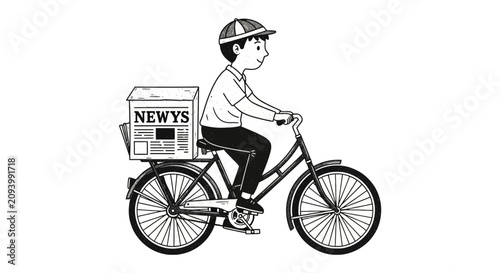 Konstfotografi Paperboy riding a bicycle delivering newspapers
