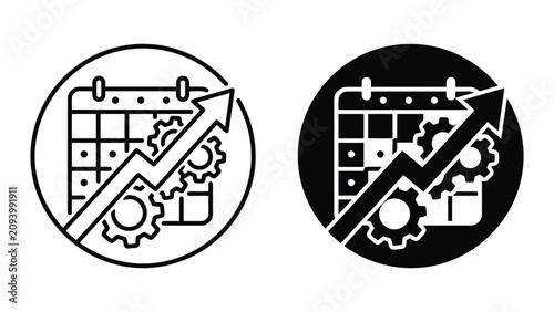 Business growth planning and productivity optimization icon with productivity