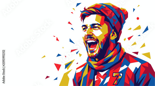 Canvas Print Man Wearing Sports Team Jersey Cheering.