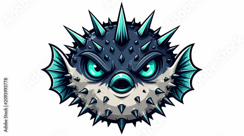 Photos Angry Pufferfish with Spikes and Glowing Eyes.