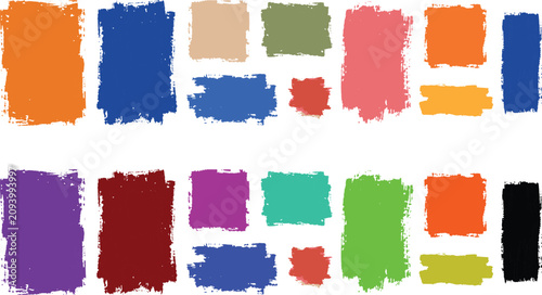 Collection of colorful rectangular paint brush strokes on white background with colorful abstract rectangular watercolor background collection creative painting brushwork artistic