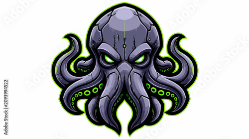 Cuadro en lienzo Illustration of a menacing octopus creature with glowing green eyes