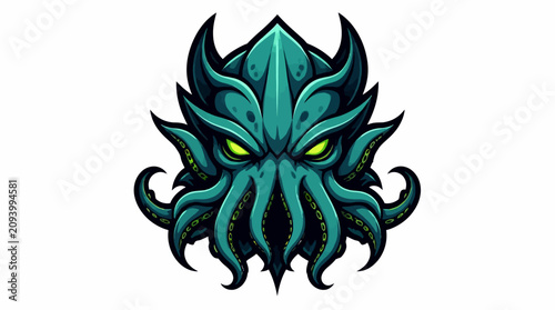 Canvastavla Mysterious Cthulhu monster head with glowing eyes and tentacles.