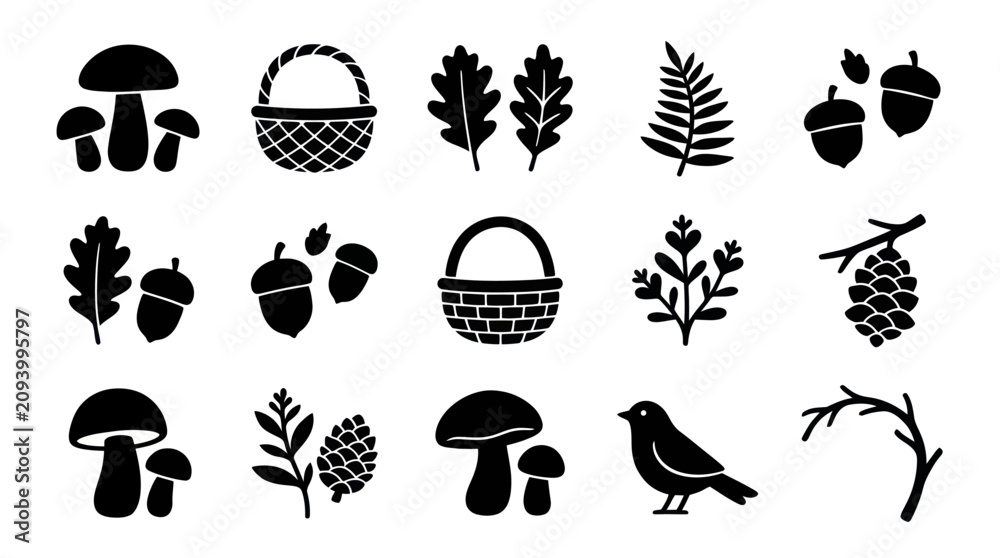 Fototapeta premium Collection of Autumnal Nature Icons and Symbols.