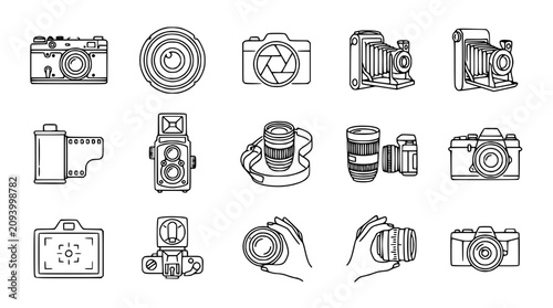 Foto Vintage and Modern Cameras and Photography Icons Set