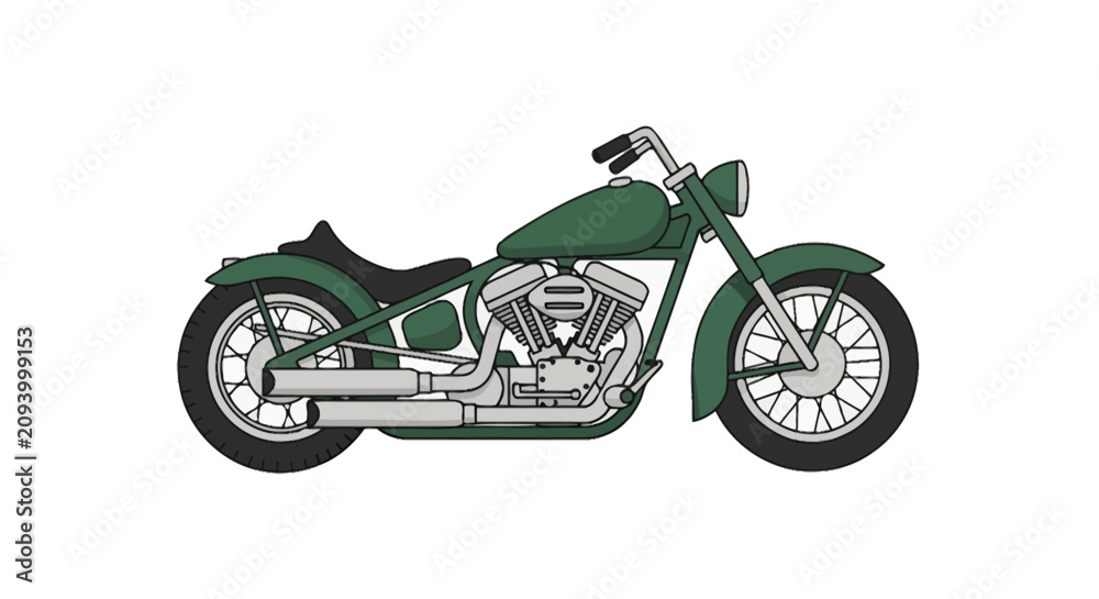 Obraz premium Classic cruiser motorcycle with dark green finish and chrome engine