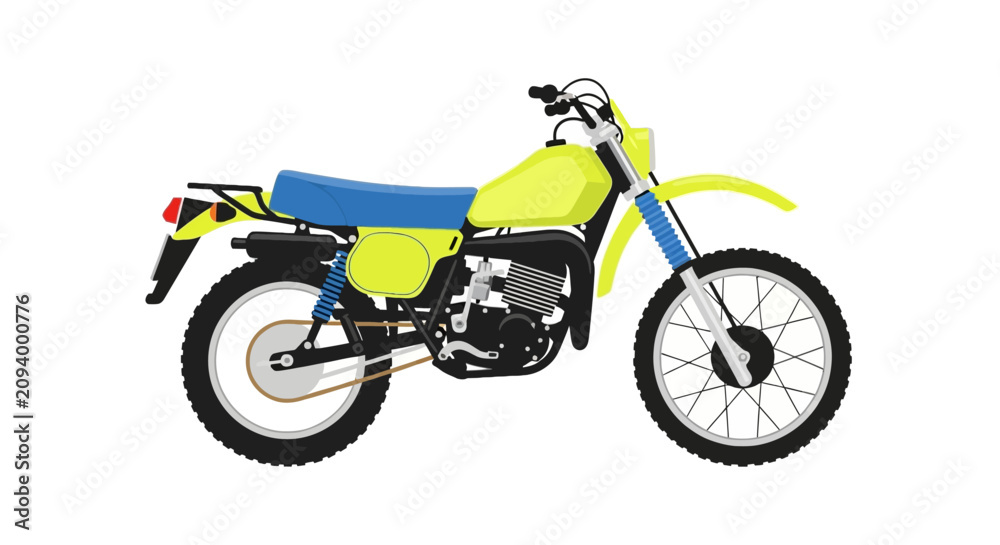 Obraz premium Vintage off road motorcycle with yellow frame and blue seat