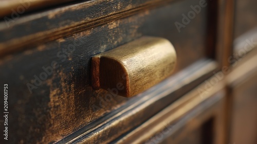 Aged brass drawer pull wear close up