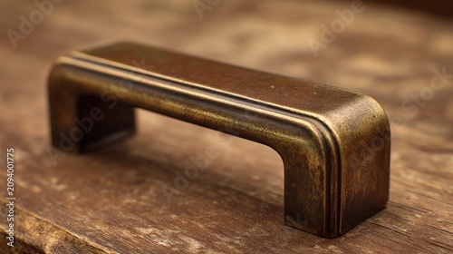 Aged brass drawer pull wear close up