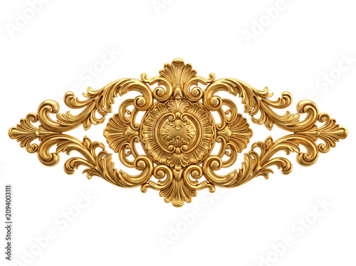 Gold ornate decorative element isolated on transparent background