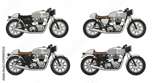 Bild auf Leinwand Vintage cafe racer motorcycle collection in grey and black
