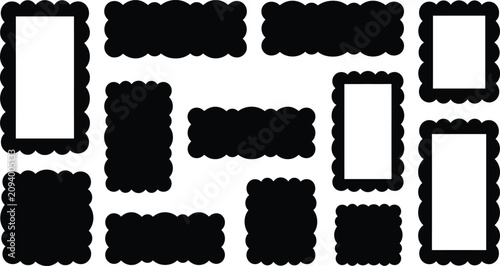 Obraz na płótnie Scalloped frame set with black wavy edge borders in square and rectangle shapes,