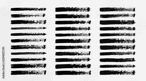 Black highlighter brush stroke lines set for underline banners, dry paint marker stripes, rough grunge ink smears and bold hand drawn highlight elements, Grunge paint lines
