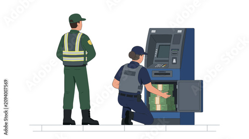 Fotografi ATM Security Guards Refilling Cash Machine with Money