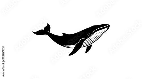Fotografía Minimalist Black Silhouette of a Humpback Whale Swimming - Clean Vector Art
