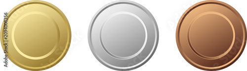 Tableau sur toile 光沢感のある金銀銅の円形メダルアイコンを3種類並べた受賞ランキングやゲーム実績に使いやすい高級感のあるベクター素材