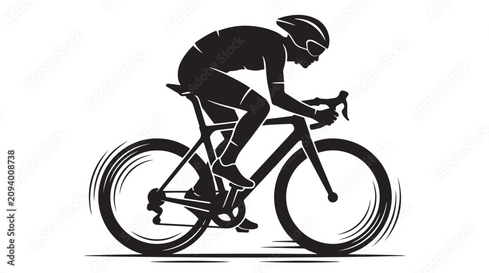 Fototapeta premium Dynamic Black Silhouette of Professional Cyclist Racing on a Fast Road Bicycle Vector Illustration