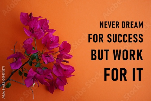 Konstfotografi Motivational quote, NEVER DREAM FOR SUCCESS BUT WORK FOR IT
