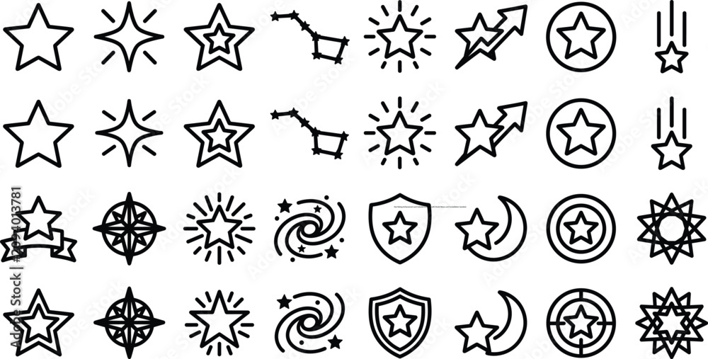 Fototapeta premium Star Rating Achievement and Celestial Icons Set with Shield Moon and Constellation SymbolsStar Rating Achievement and Celestial Icons Set with Shield Moon and Constellation Symbols