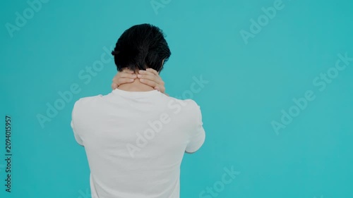 office syndromes, man massaging neck pain due to work and using a computer, digital composite of a focused spine of neck pain and shoulder pain symptoms , injuries, health care, medical, myositis