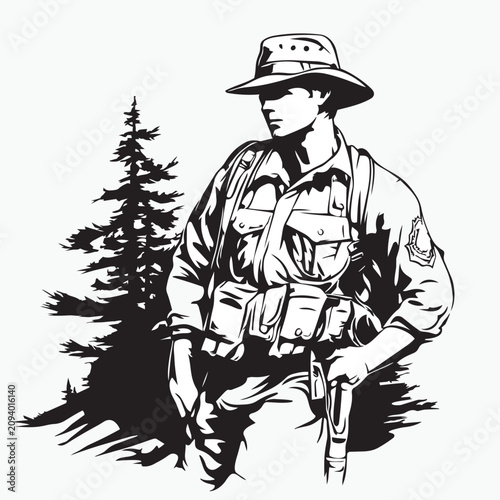 Canvas-taulu vector illustration of a forest ranger wearing a hat