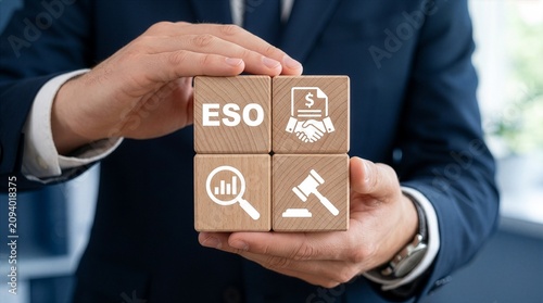 Concept of ESO Employee Stock Option. Employee Stock Options Plan Business Management. new