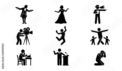 Canvastavla Performance arts pictograms theater film music and dance silhouettes