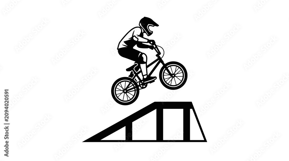 Obraz premium BMX Rider Jumps Ramp Silhouette
