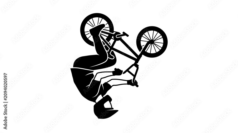 Obraz premium BMX Rider Performing Backflip Stunt Silhouette on White Background
