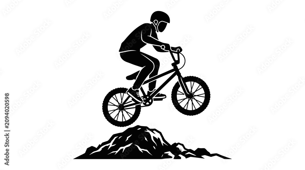 Obraz premium BMX Rider Jumping Dirt Ramp Silhouette