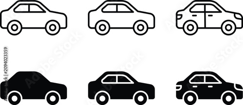 Bild auf Leinwand Car icon set with linear and solid styles representing various vehicle outline d