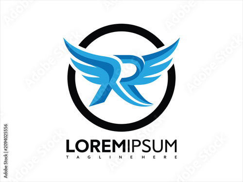 Obraz na plátně Modern blue winged logo design with black circle and placeholder text for busine