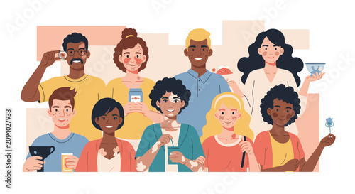A diverse group of people are gathered and holding various drinks in a social setting.