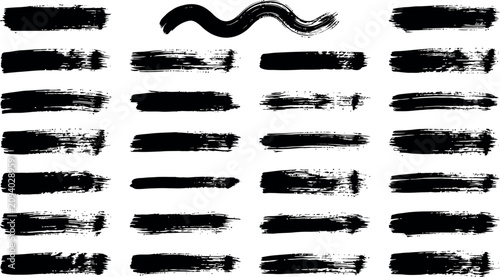 Black brush stroke collection diverse textural elements for graphic design and artistic projects