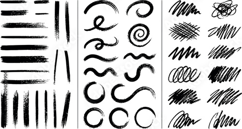 Black ink brush strokes collection artistic textures for design and digital art projects