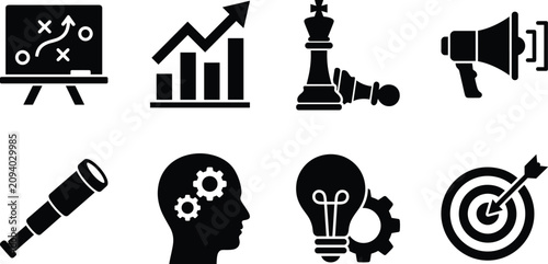 Fotografía Business strategy and marketing icon set with chart tactic chess megaphone teles