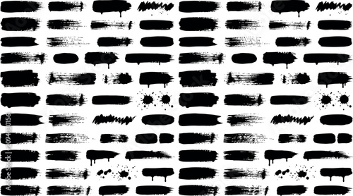 Diverse collection of black brush stroke textures for graphic design and artistic projects