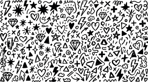 Hand drawn doodle pattern black and white abstract shapes for creative projects