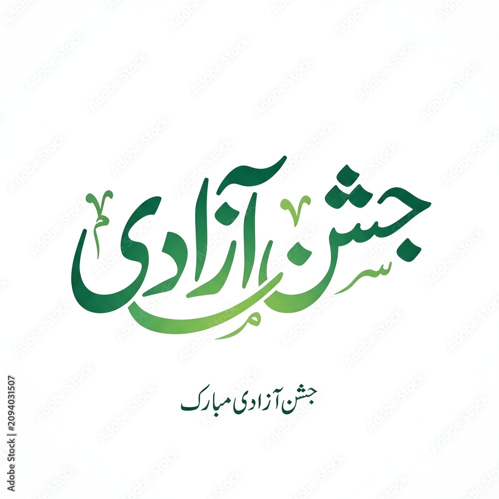 Fototapeta premium Jashn-e-Azadi Mubarak Urdu Calligraphy Illustration for Pakistan Independence Day Celebration on White Background
