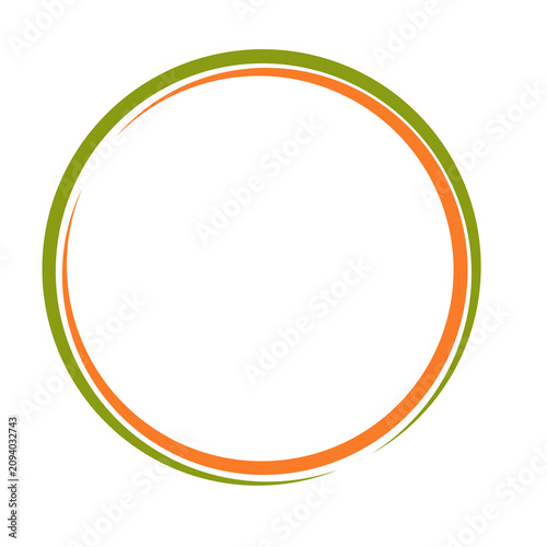 Green and Orange Ring Design on White Background Abstract Circular Brush Frame Border