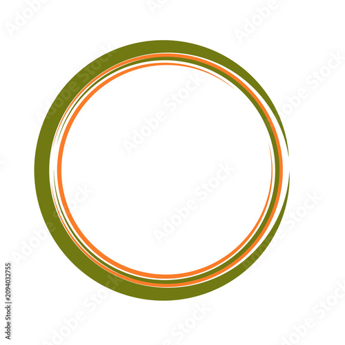 Green and Orange Ring Design on White Background Abstract Circular Brush Frame Border