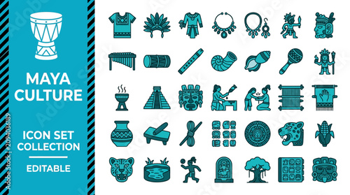 Bild auf Leinwand Maya culture icon set with ancient civilization symbols