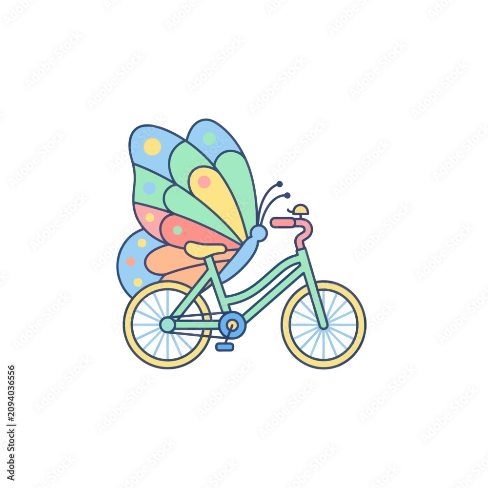 Fototapeta premium Whimsical Butterfly Bicycle with Colorful Wings, Retro Style