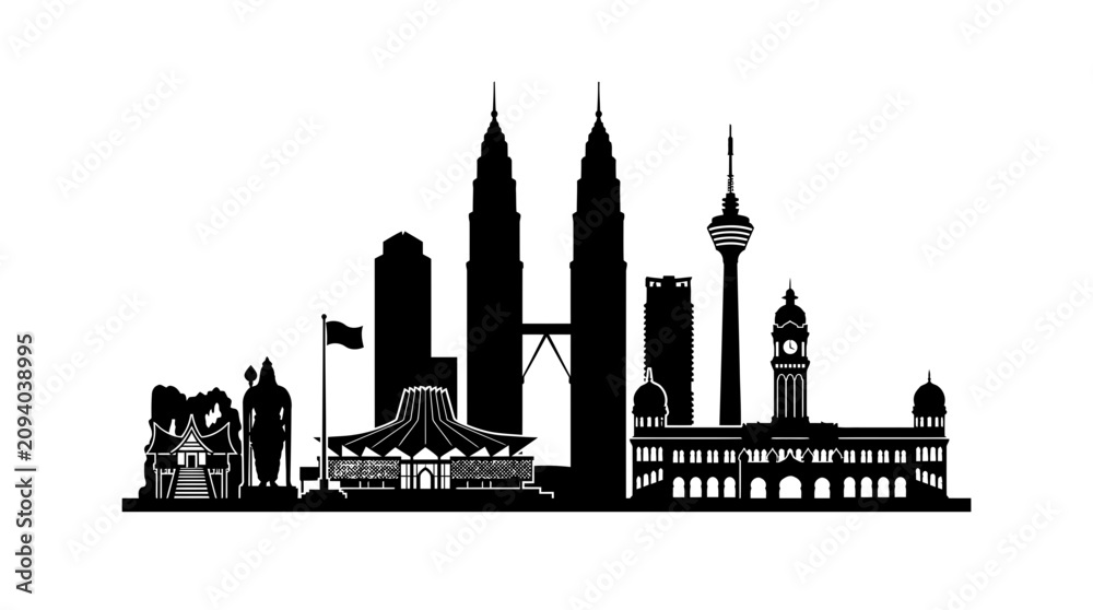 Fototapeta premium Modern Cityscape Skyline Silhouette with Iconic Towers and Traditional Landmarks