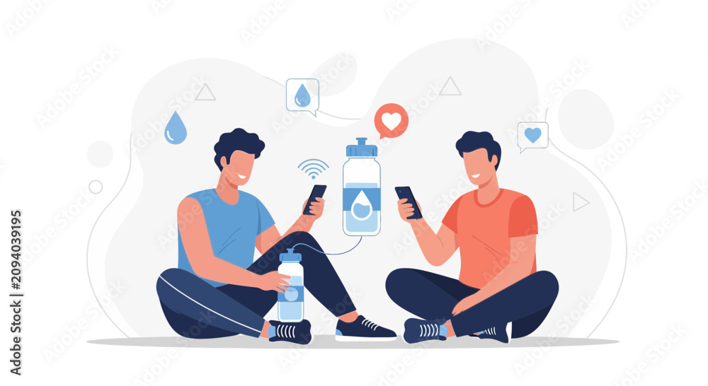 Obraz premium Friends Connect Digitally Over Hydration Tracking and Healthy Lifestyle Choices