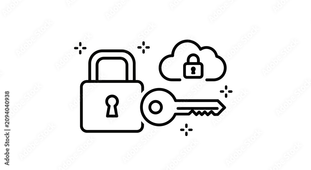 Fototapeta premium Security illustration of lock key and cloud symbol for protection and safety