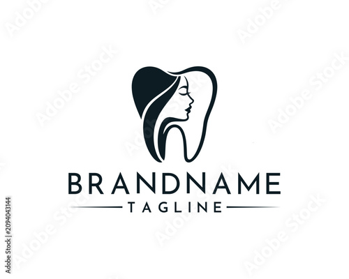 Minimalist dental beauty logo design featuring a womans profile in a tooth