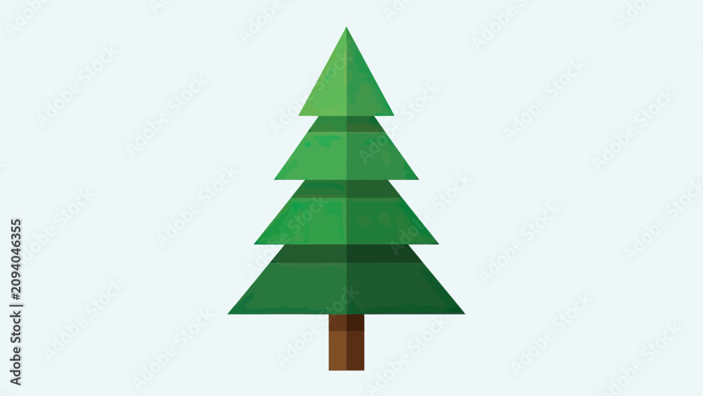 Fototapeta premium Stylized green fir tree with brown trunk on pale blue background